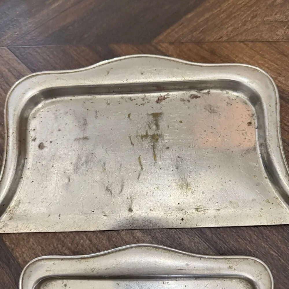Vintage Silver Tone Metal Crumb Tray & Scraper Set Table Crumb Catcher